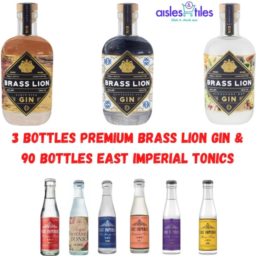 Brass Lion Supreme Bundle (3x Brass Lion Gin Variety+ 3x 30 bottles East Imperial Range of mixers)